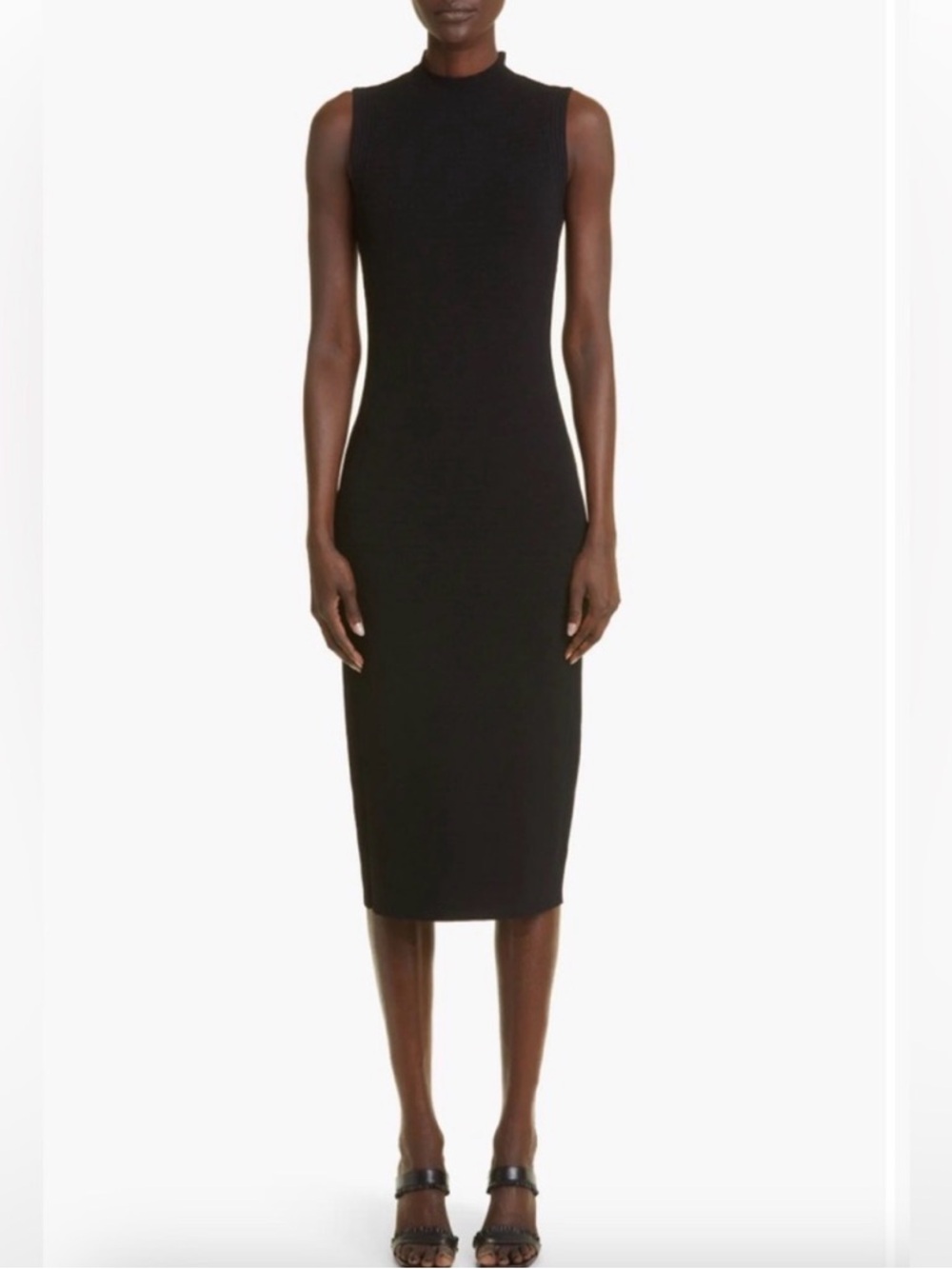 In Search of St. John Sleeveless Mock neck Midi Knit Dress Navy